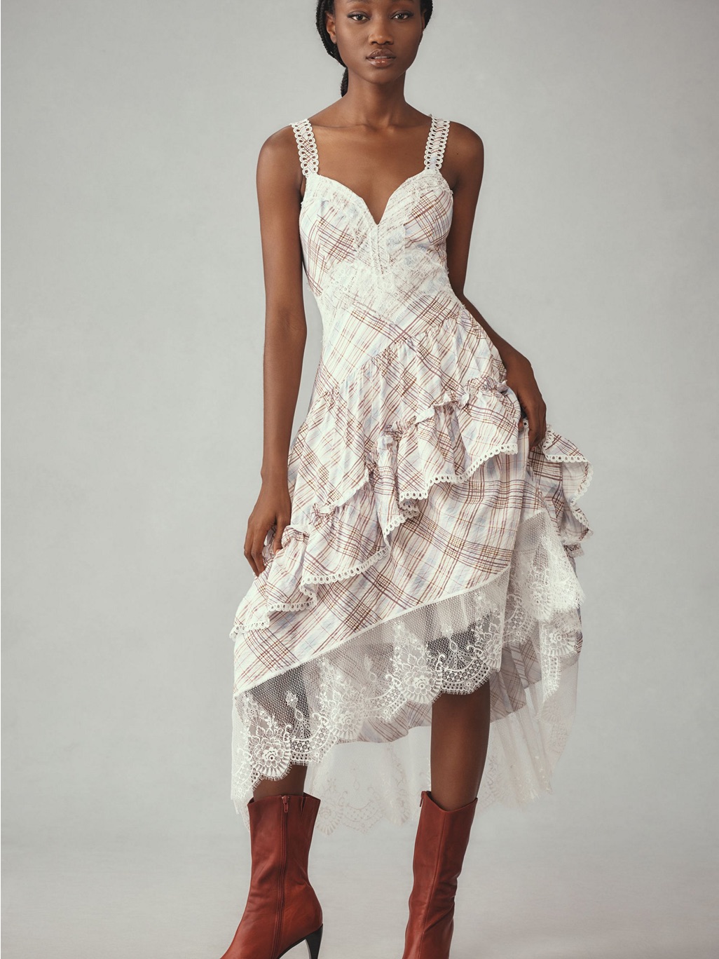 Anthropologie The Bobbi Plaid Ruffled Asymmetric Dress